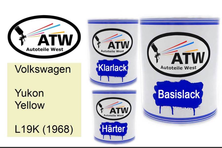 Volkswagen, Yukon Yellow, L19K (1968): 1L Lackdose + 1L Klarlack + 500ml Härter - Set, von ATW Autoteile West.